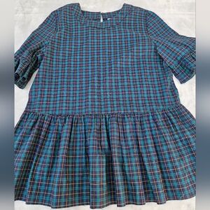 La Roque Original Made In The USA Green Tartan Plaid Ruffle Peplum Top Size L